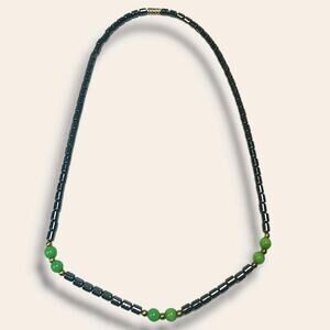 Hematite And Jade Beaded Necklace 16"‎